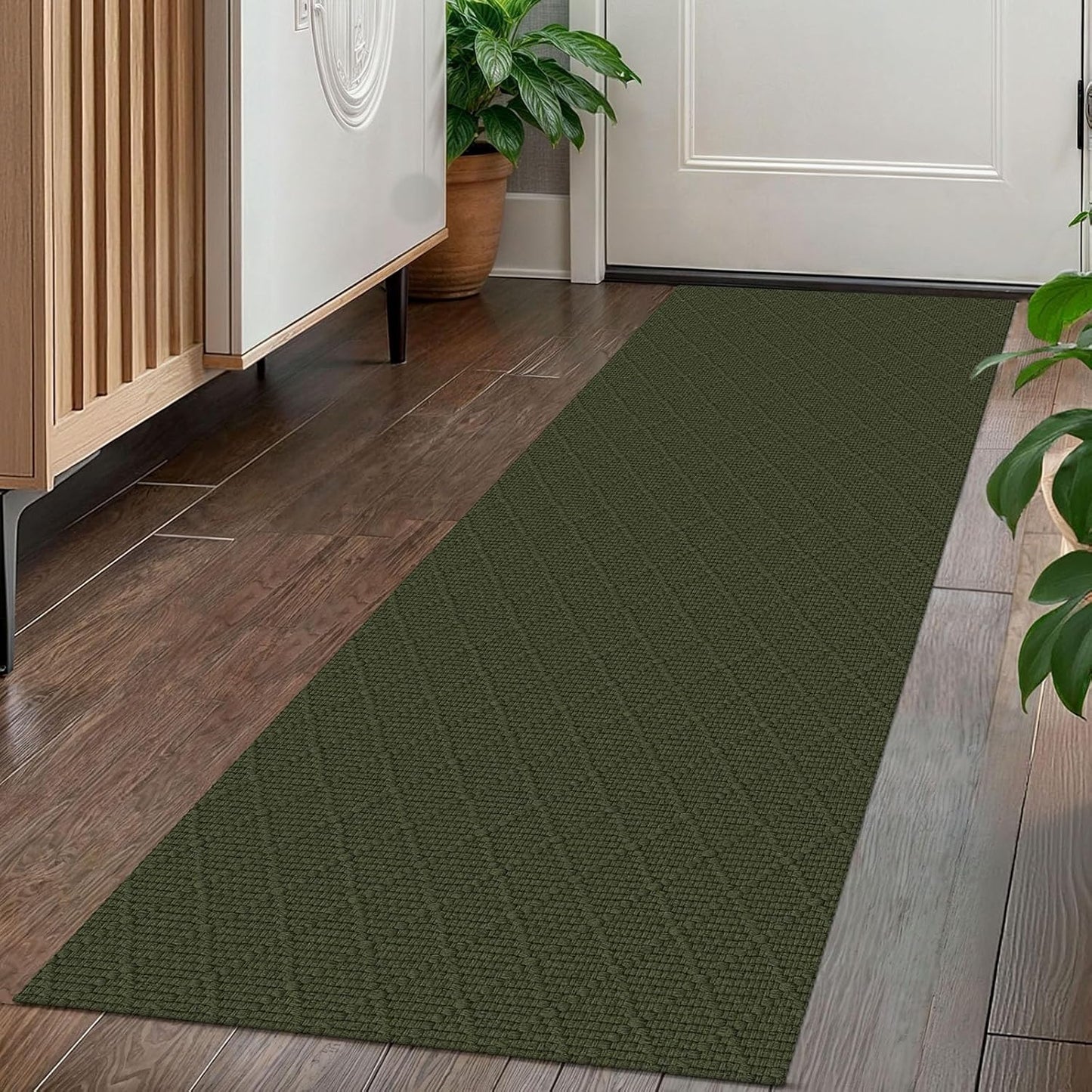 KOZYFLY Runner Rug 2x5 Ft Washable Runners for Hallways Non Slip Rubber Backed Kitchen Runners, Braided Entryway Runner Indoor, Floor Carpet for Hallway Kitchen Entryway Bedroom, Dark Green