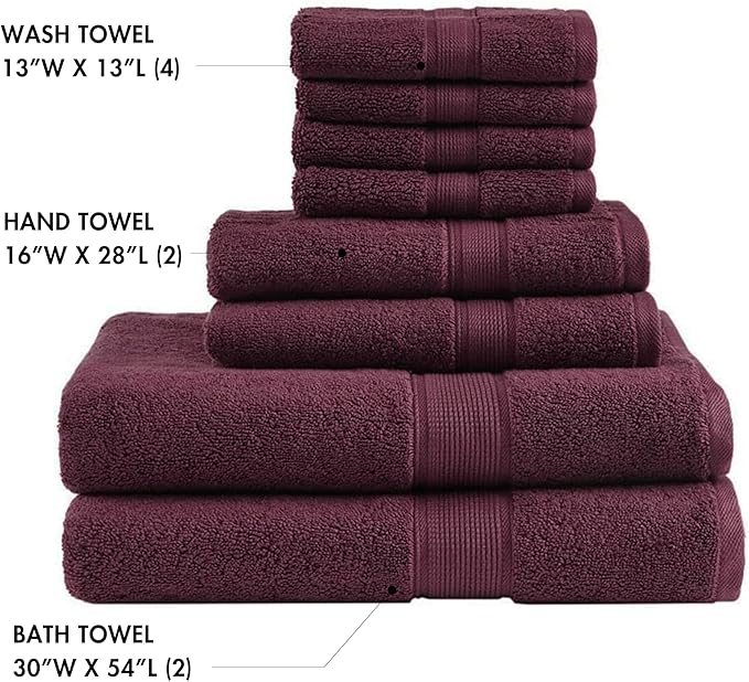 Madison Park 800GSM Bathroom Towel Set of 8 100% Cotton Bath Towel Set for Bathroom Luxurious Highly Absorbent 2 Bath Towels 2 Hand Towels 4 Washcloths Quick Dry Spa Quality Burgundy