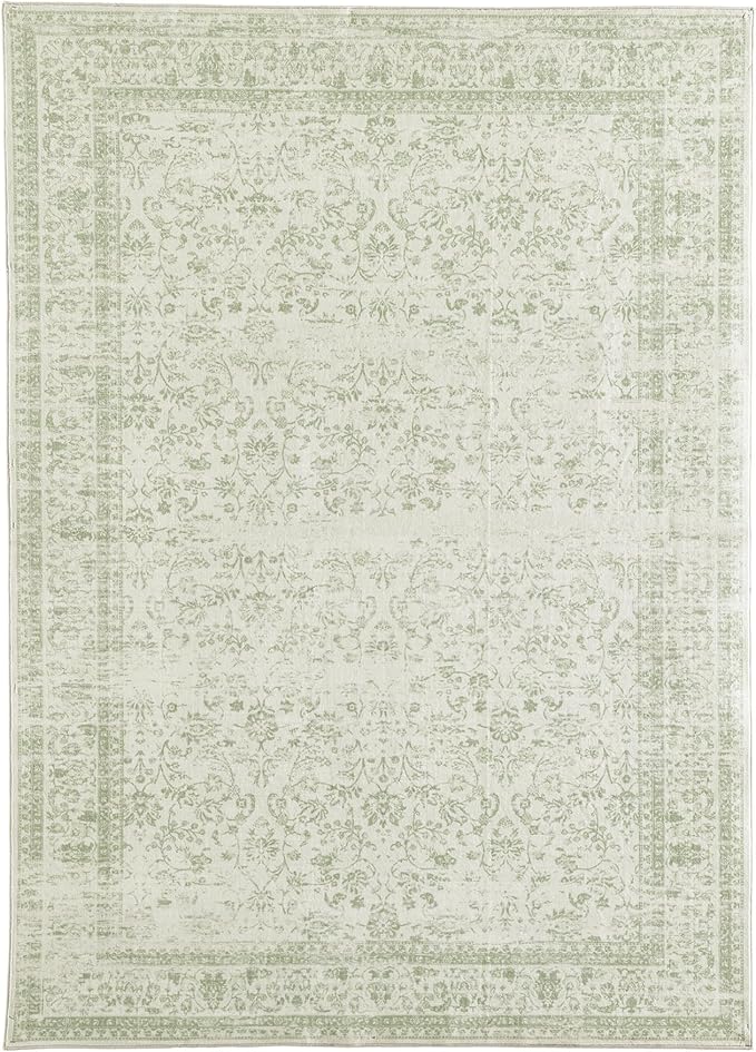 Sage Green Rug for Bedroom Neutral Boho Farmhouse Floral Washable Soft Faux Wool No Slip Area Rugs for Living Room Home Office,5x8
