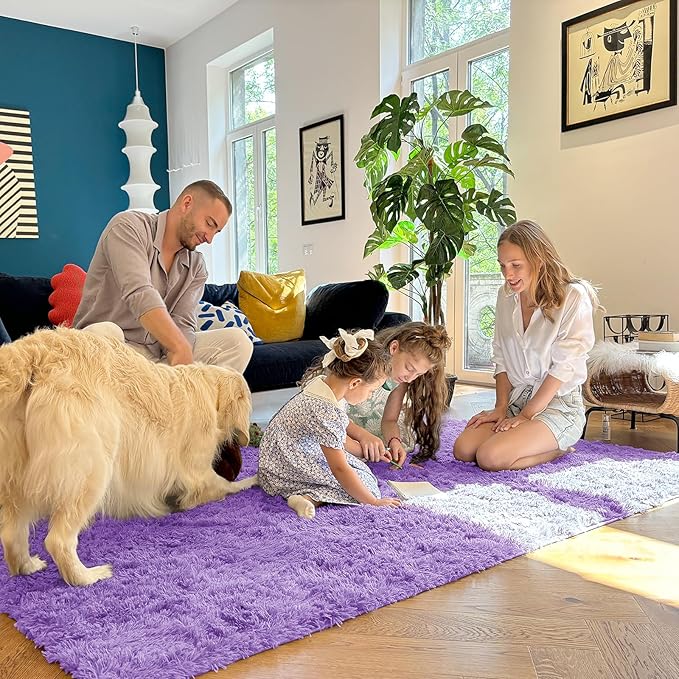 OLANLY Area Rugs for Living Room Bedroom, Machine Washable 4x5.9 ft Soft Fluffy Shaggy Bedside Rug, Indoor Floor Carpet for Kids Girls and Boys, Dorms, Nursery Rooms, Home Decor Aesthetic, Purple