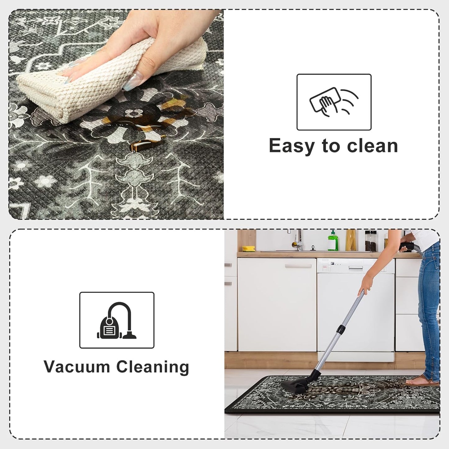 KIMODE Anti Fatigue Kitchen Mat Cushioned, Boho Distressed Kitchen Rugs Sets of 2, Non Slip Memory Foam Kitchen Mat for Floor, Standing Desk Mat for Laundry Office Sink 17.3"x29"+17.3"x59" Black