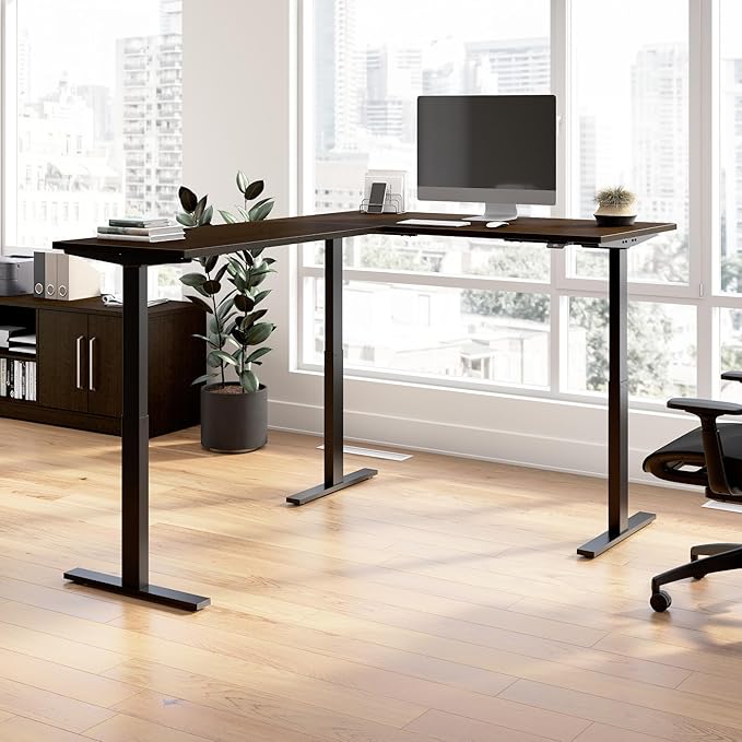 Bush Business Furniture 60-inch Height Adjustable L Shaped Standing Desk, Electric Sit-Stand Corner Computer Table, Ergonomic Office, Move 60 Series, Mocha Cherry with Black Base