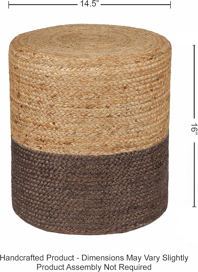REDEARTH · Cylindrical Pouf Foot Stool Ottoman - Jute Braided Pouffe Poof Accent Sitting Footrest for The Living Room, Bedroom, Nursery, Patio, Lounge & Other Rooms (14.5”x14.5”x16”; Natural Acorn)