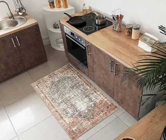 Keen Home Design 2x3 Rug - Machine Washable Entry Rug with Non-Slip Backing, Ideal for Enteryway, Kitchen, Bathroom, Laundry Room - Vintage, Easy Clean, Durable, Low Pile - (2' x 3')