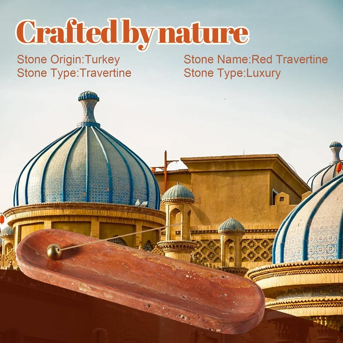 Koville Red Travertine Incense Holder, Incense Holder for Sticks, Natural Stone Incense Burner Ash Catcher for Meditation Yoga SPA, Balsam Fir/Palo Santo/Sage/Cone, Home Table Decor