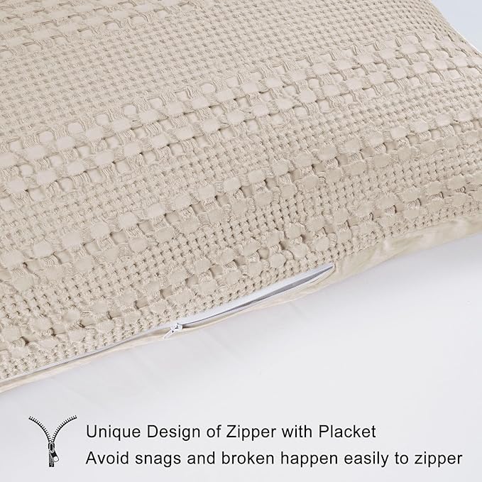 PHF 100% Cotton Waffle Body Pillowcase with Zipper, 1 Pack 20" x 54" Soft Skin-Friendly Pillow Sham, No Filling, Aesthetic Woven and Breathable Waffle Weave Body Pillow Cover for Bed, Oatmeal
