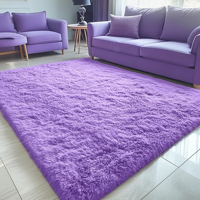 OLANLY 5x8 Machine Washable Large Area Rugs for Living Room, Bedroom, Soft Fluffy Shaggy Bedside Rug, Indoor Floor Carpet for Kids Girls and Boys, Dorms, Nursery, Home Decor Aesthetic, Purple