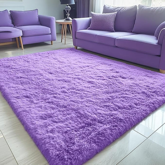 OLANLY 5x8 Machine Washable Large Area Rugs for Living Room, Bedroom, Soft Fluffy Shaggy Bedside Rug, Indoor Floor Carpet for Kids Girls and Boys, Dorms, Nursery, Home Decor Aesthetic, Purple