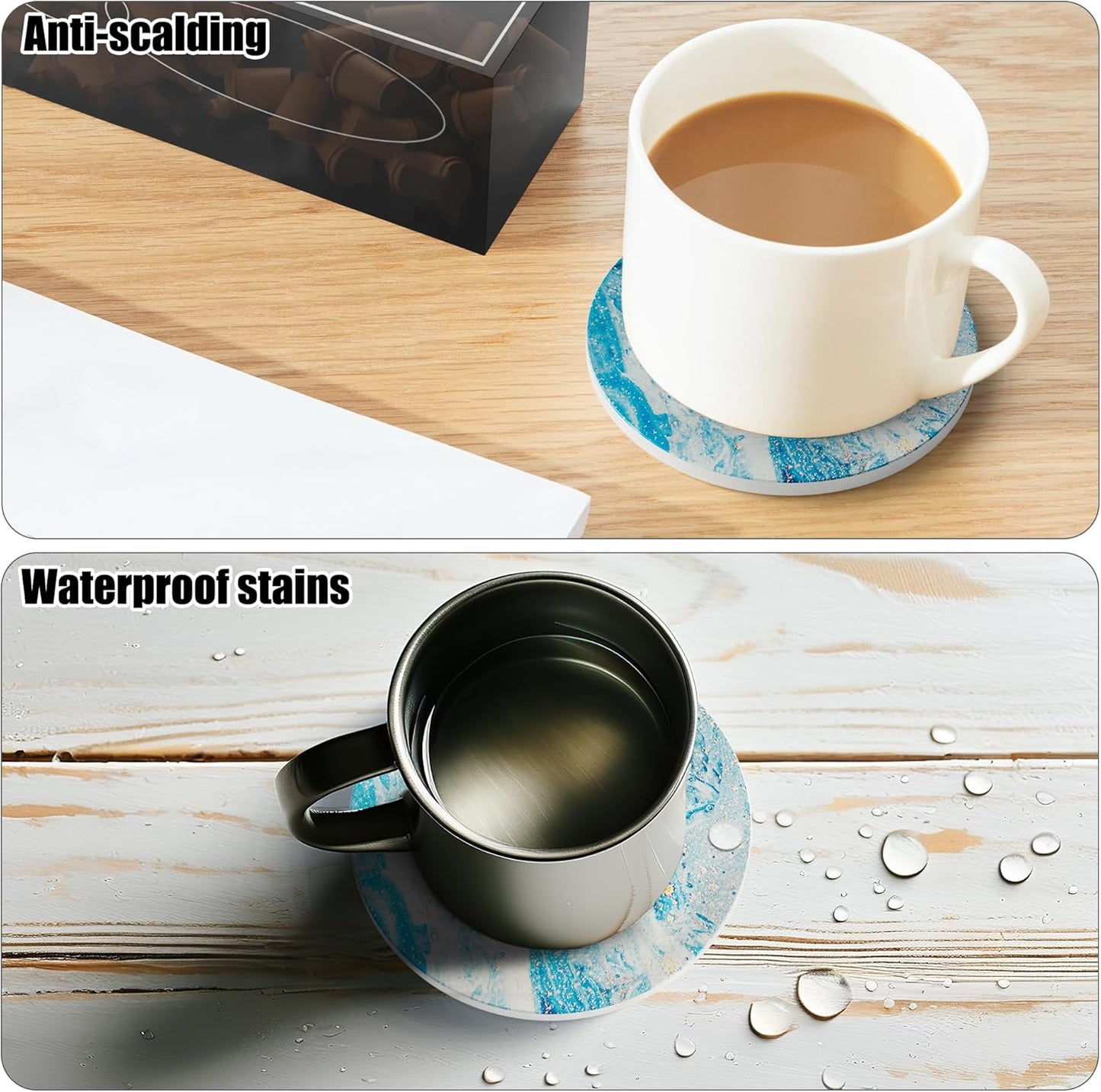 Coasters for Drinks Set of 8, Absorbent Mountainous Region Marble Style with Metal Golden Holder, Ceramic Coaster Set Cup Mat for Home Decor, Bar, Kitchen, Party