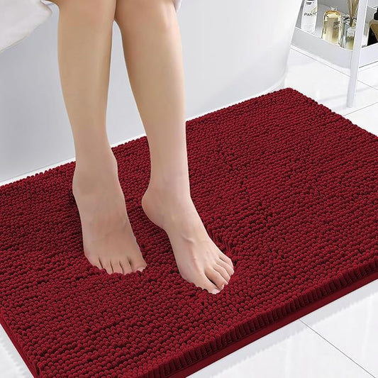 Smiry Luxury Chenille Bathroom Rugs 36x24, Extra Soft and Absorbent Shaggy Bath Mat, Machine Washable, Non-Slip Plush Carpet Runner for Tub, Shower, and Floor, Home Decor Accessories, Red