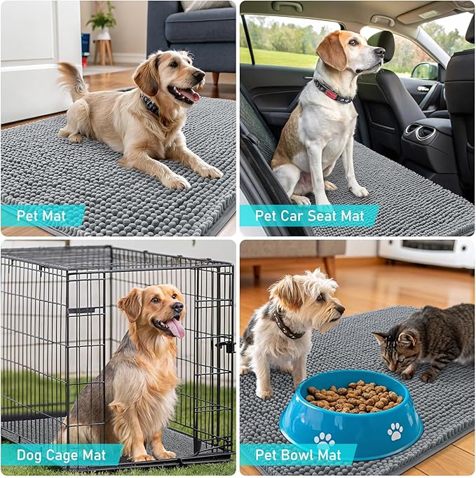 OLANLY Dog Door Mat for Muddy Paws 40x24, Absorbs Moisture and Dirt, Absorbent Non-Slip Washable Doormat, Quick Dry Chenille Mud Mat for Dogs, Entry Indoor Entryway Carpet for Inside Floor, Grey