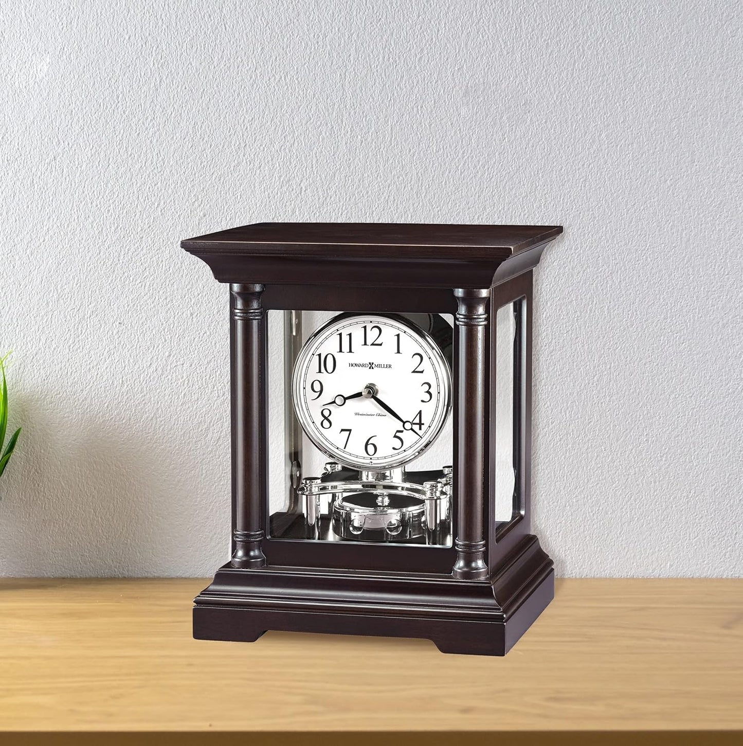 Howard Miller Cassidy Mantel Clock - Battery Operated Quartz Timepiece with Westminster Chime, Analog Desk and Table Clock for Home and Office Décor, Elegant Wooden Design with Silent Night Mode