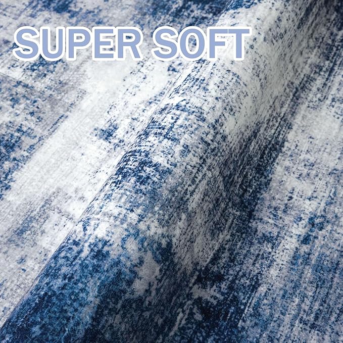 IOHOUZE Abstract Runner Rug 2x5 Ft Washable Runners for Hallways, Non Slip Kitchen Runner Printed Faux Wool Entryway Runner Indoor, Modern Abstract Floor Carpet for Hall Kitchen Bedroom, Navy/Grey