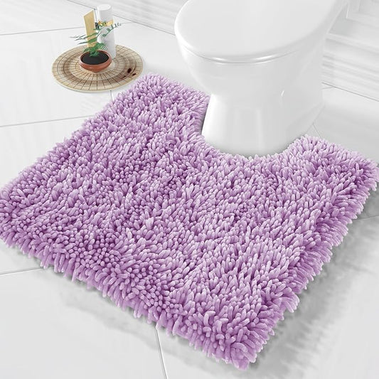 Yimobra Toilet Rugs U Shaped Washable, Extra Thick Soft Absorbent Chenille Contour Bathroom Rugs for Toilet 24x24 Inch, Quick Dry Non Slip Toilet Mat for Bath Floor, Lilac