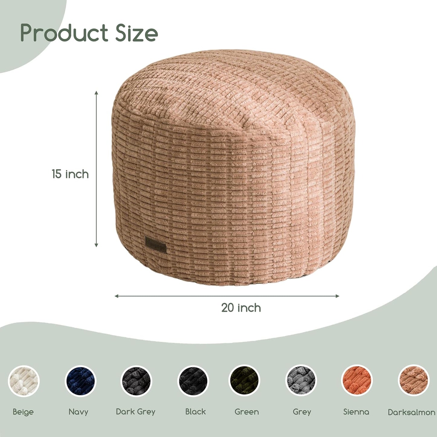HIGOGOGO Pouf Ottoman Stuffed Round Modern Foam Filled Foot Rest Poufs for Living Room Chair Decorative 20 X 15 Inches Boho Relax Stool for Wedding Christmas Party, Brown