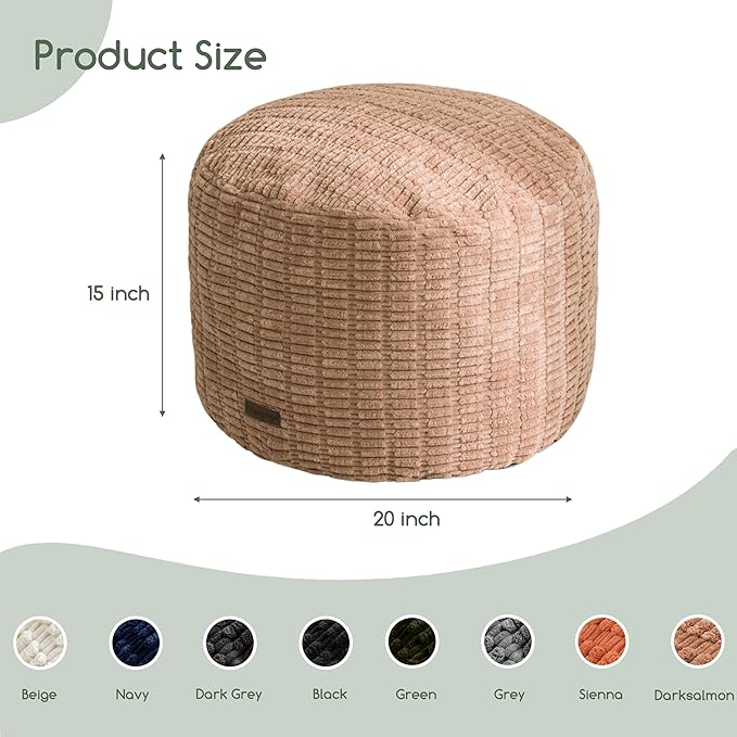HIGOGOGO Pouf Ottoman Stuffed Round Modern Foam Filled Foot Rest Poufs for Living Room Chair Decorative 20 X 15 Inches Boho Relax Stool for Wedding Christmas Party, Brown