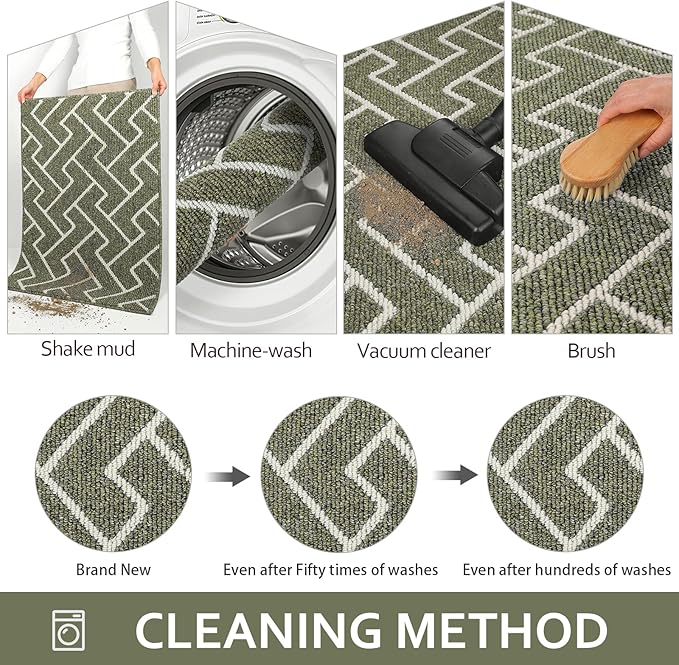 hicorfe Kitchen Rugs and Mats,Kitchen Mats for Floor,36"x59" Non Slip Runner Rug,Absorbent Resist Dirt Comfort Standing Mat Machine Washable for Entryway,Hallway,Front of Sink(Green)