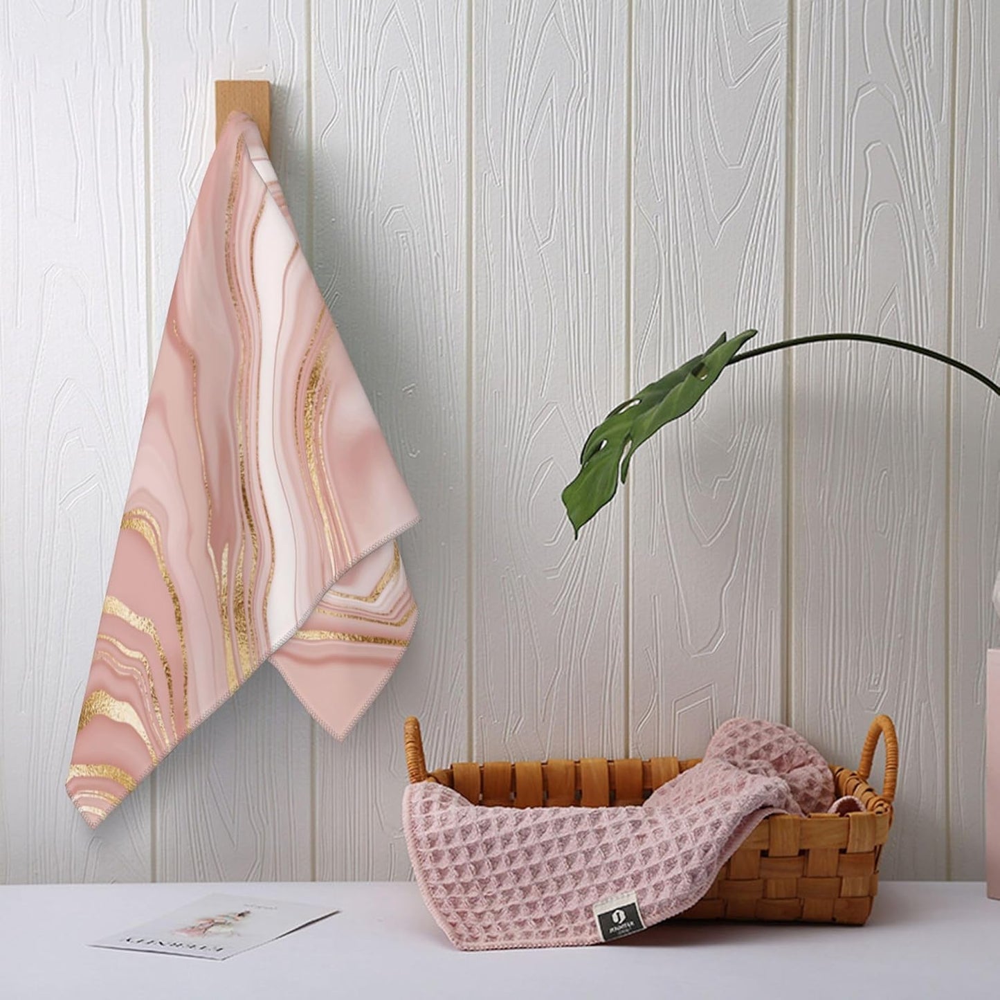 Pink Golden Bath Hand Towels for Bathroom Set of 2 Rose Pink Modern Bath Hand Towels for Bathroom Decorative Yoga Swim Hotel Spa Home Decor 14x28 Inch