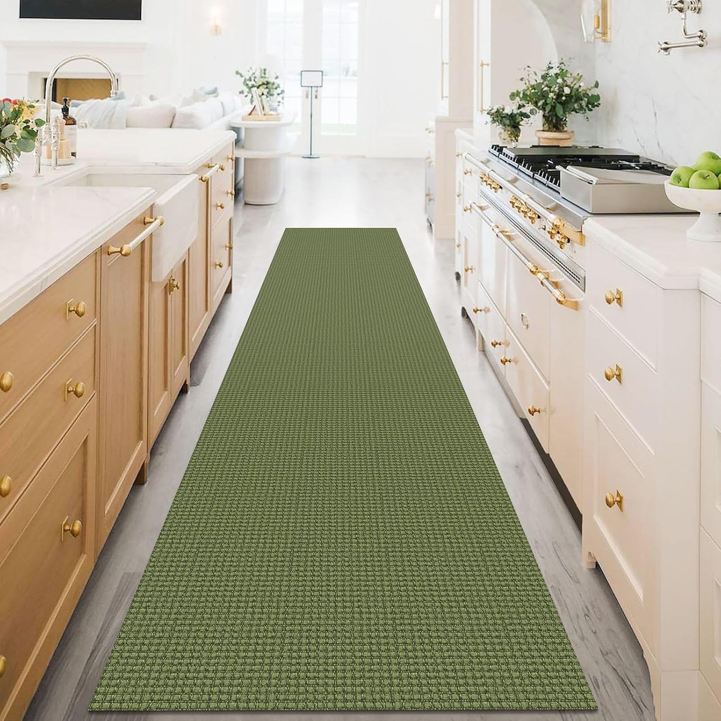KOZYFLY Extra Long Runners for Hallways 3x16 ft Washable Kitchen Runner Non Slip Rubber Backed Hallway Rug Cotton Entryway Runner Rug Floor Carpet for Indoor Hall, Kitchen, Olive Green/Earthy Green