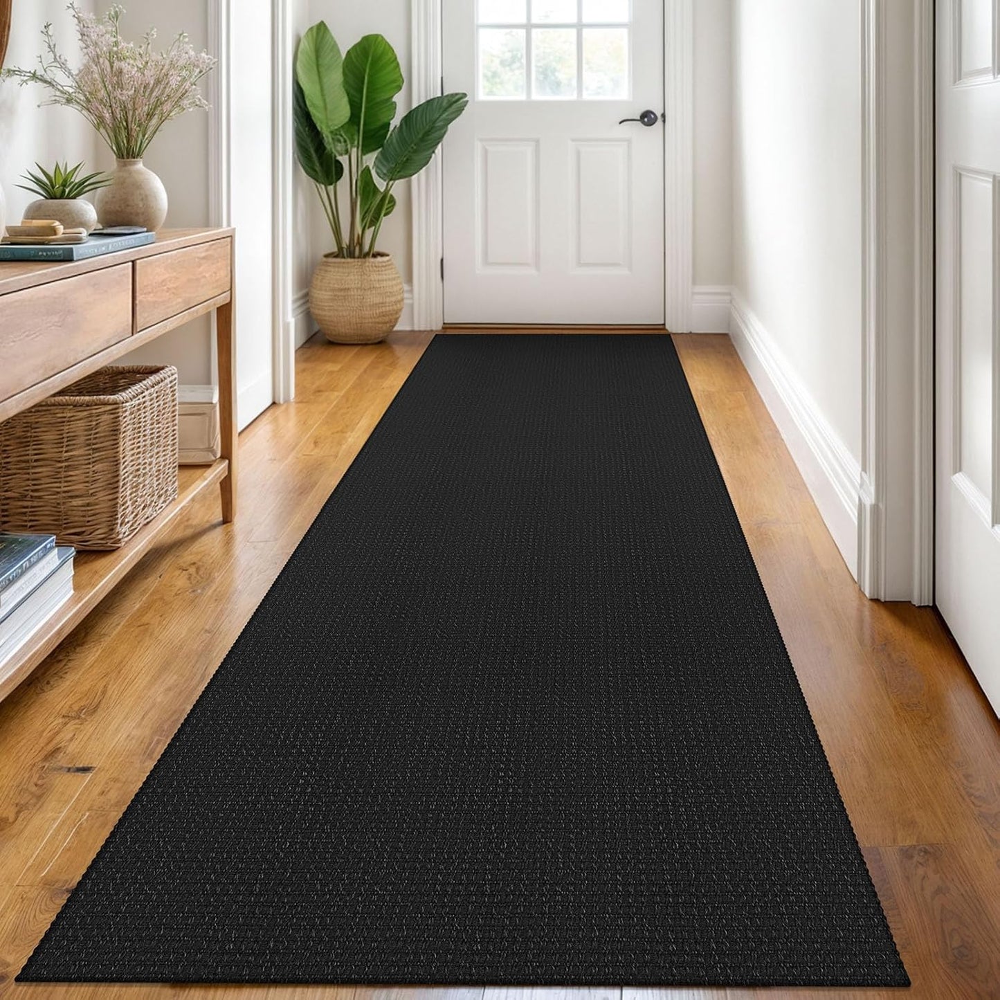 KOZYFLY Runners for Hallways 3x8 ft Washable Kitchen Runner Non Slip Rubber Backed Hall Runners Cotton Entryway Runner Rugs Floor Carpet for Indoor Backdoor Bedroom Kitchen, Black/Dark Grey