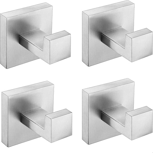 Nolimas Bathroom Towel Hook SUS304 Stainless Steel Square Clothes Coat Robe Hooks Cabinet Closet Door Sponges Hanger for Bath Kitchen Garage,Heavy Duty Wall Mounted,Brushed Nickel Finish,4pack