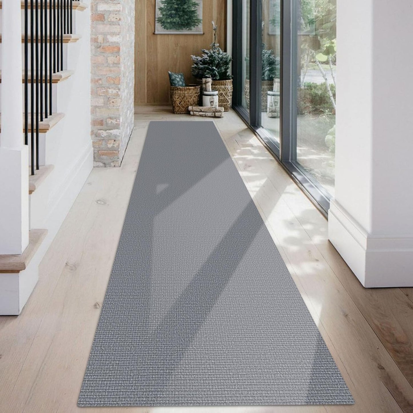 KOZYFLY Washable Runner Rug 2x12 ft Hallway Kitchen Runner Rugs with Rubber Backing Non Slip Entryway Runner Indoor, Extra Long Carpet Runners for Hall Kitchen Entryway, Grey