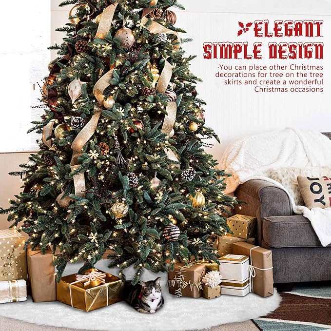 Hommtina Christmas Tree Skirt 48 Inches White Tree Skirt,Christmas Tree Decorations Faux Fur Tree Skirt for Xmas Holiday Home Party Decorations Ornaments(White)