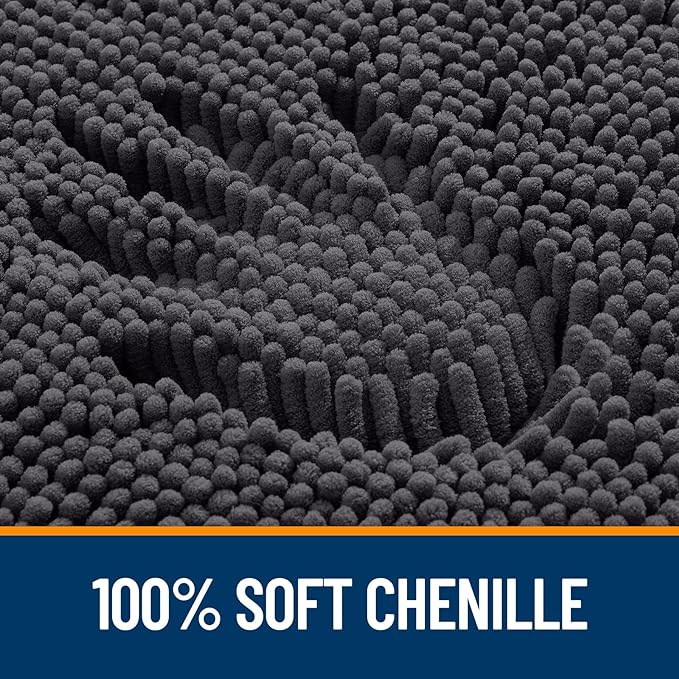 OLANLY Bathroom Rugs 45x27, Extra Soft Absorbent Chenille Bath Rugs, Rubber Backing Quick Dry, Machine Washable Bath Mats for Bathroom Floor, Tub and Shower, Home Decor Accessories, Dark Grey