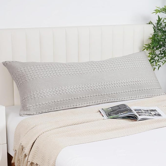 PHF 100% Cotton Waffle Body Pillowcase with Zipper, 1 Pack 20" x 54" Soft Skin-Friendly Pillow Sham, No Filling, Aesthetic Woven and Breathable Waffle Weave Body Pillow Cover for Bed, Light Grey