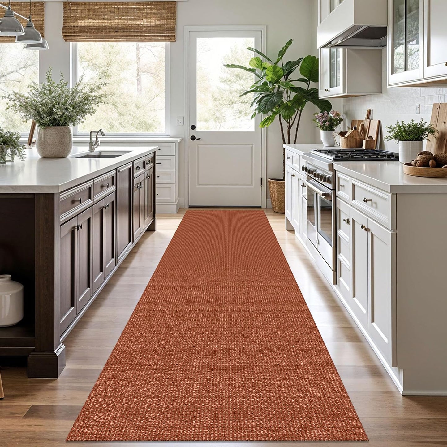 KOZYFLY Runners for Hallways 3x10 ft Washable Kitchen Runner Non Slip Rubber Backed Hallway Rugs Cotton Entryway Runner Rug Floor Carpet for Indoor Hall, Backdoor, Kitchen, Orange/Tan
