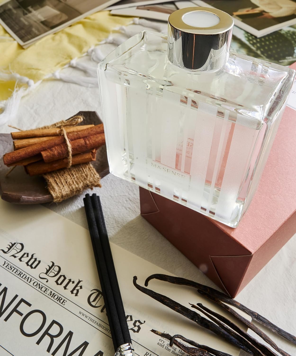 M&SENSE Cinnamon Vanilla Reed Diffuser Set - 7.04oz Scent Diffusers for Home, Natural Essential Oil Diffuser with Sticks, Housewarming Diffuser Gift for Bathroom Bedroom & Office