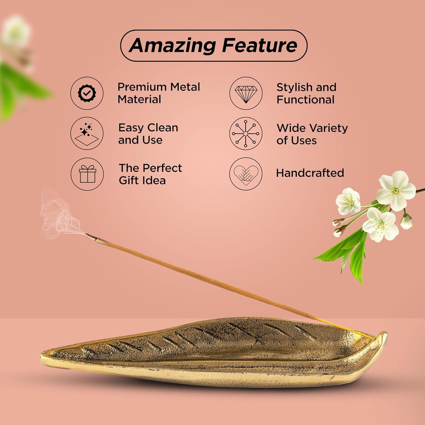 Raajsee Incense Holder Set with Nag Champa Incense Sticks 15gm,Curve Leaf Incense Stick Burner, Brass Incense Burner,Modern Stick Incense Holder for Yoga, Meditation,Home Décor Size 10x3 inch