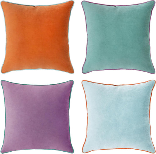MONDAY MOOSE Decorative Throw Pillow Covers Cushion Cases, Set of 4 Soft Velvet Modern Double-Sided Designs, Mix and Match for Home Decor, Pillow Inserts Not Included (18x18 inch, Purple/Teal)