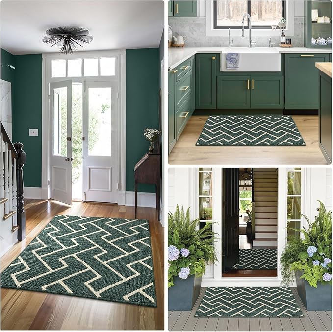 hicorfe Kitchen Rugs and Mats,Kitchen Mats for Floor,36"x59" Non Slip Runner Rug,Absorbent Resist Dirt Comfort Standing Mat Machine Washable for Entryway,Hallway,Front of Sink(Dark Green)