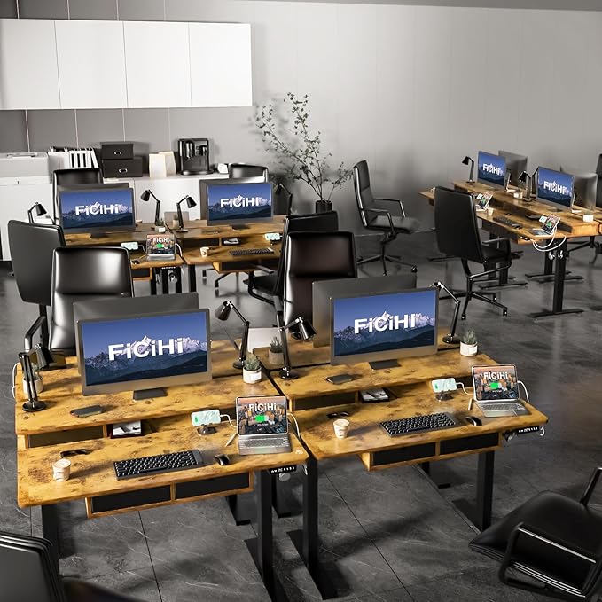 Adjustable Height Standing Desk with 4 Drawers,48 x 30 inches Electric Sit Stand Home Office Desk with Two Tiers, 3 Memory Presets, Monitor Stand Riser, USB A/C Charging Port