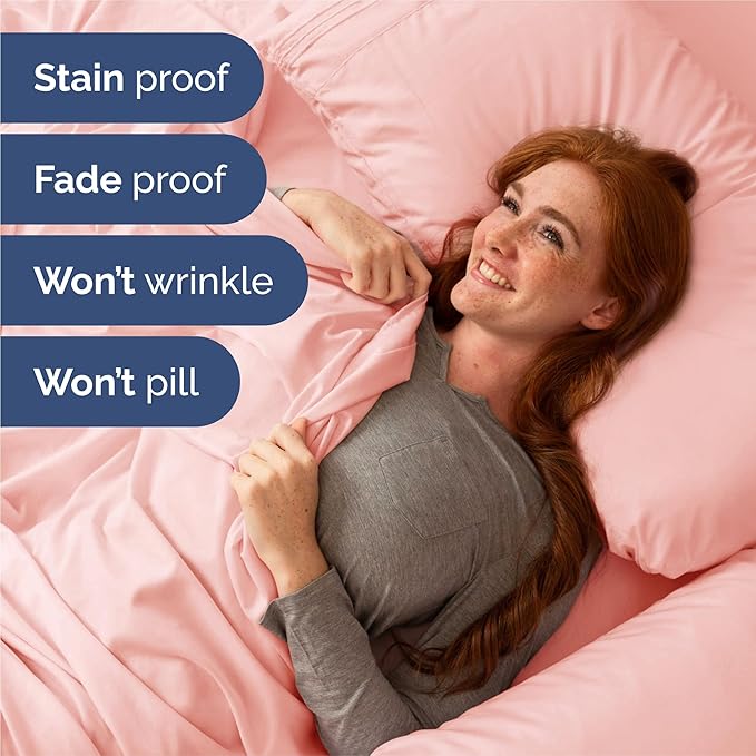 Split King Size 5 Piece Sheet Set - Comfy Breathable & Cooling Bed Sheets Set - Hotel Luxury Bedding for Women, Men, Kids, Teens, Boys & Girls - Deep Pockets, Soft, Wrinkle Free - Oeko-Tex - Baby Pink