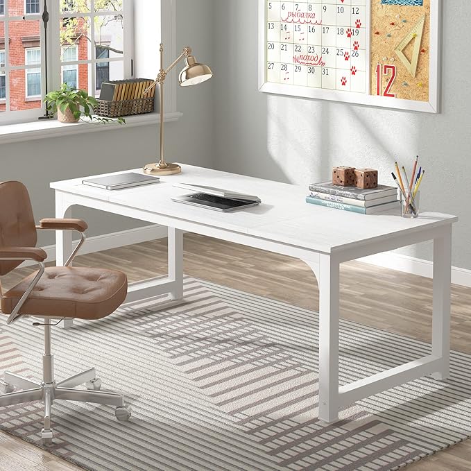 Tribesigns Modern Computer Desk, 70.8 x 31.5 inch Large Office Desk Computer Table Study Writing Desk Workstation for Home Office, White Metal Frame