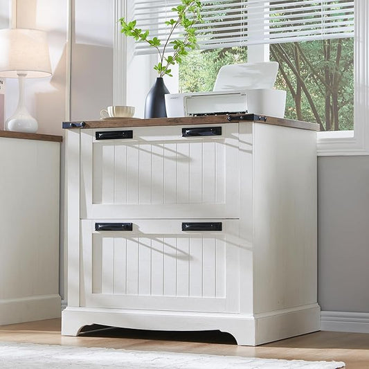 RedLemon Farmhouse Filing Cabinets with 2 Drawers, 30" File Cabinets with Hanging File Folders for A4/Letter/Legal Size Documents, Office Storage Cabinet for Study Room, Living Room (Antuique White)
