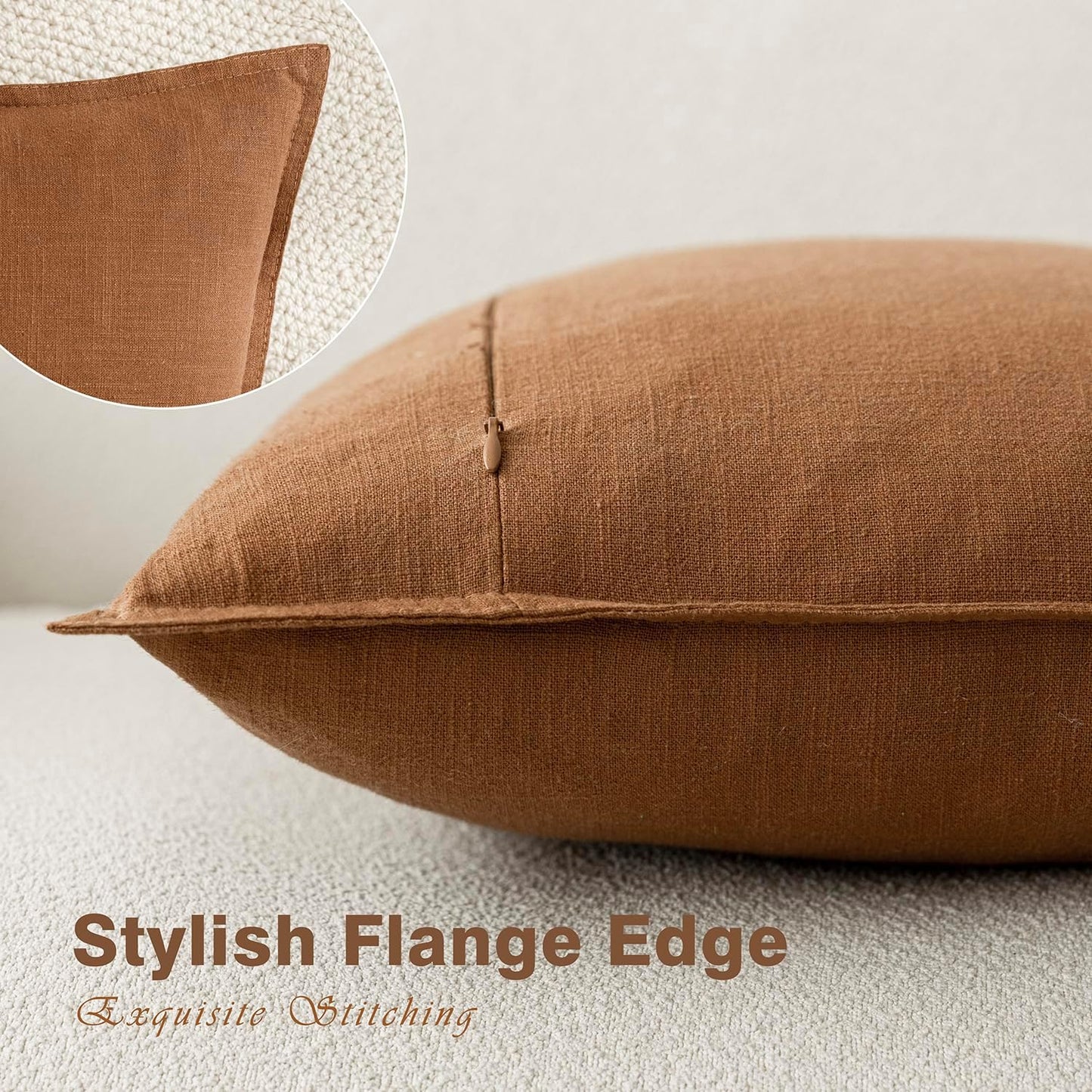 Foindtower Pack of 2, Decorative Linen Soild Throw Pillow Covers Soft Accent Cushion Case Boho Farmhouse Pillowcase for Chair Couch Sofa Bedroom Living Room Home Decor 18 x 18 Inch Orange Brown