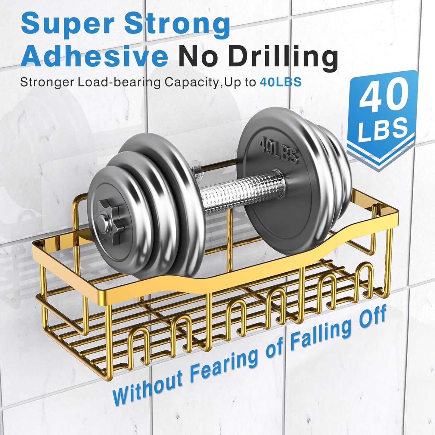 Shower Caddy 2 Pack, Adhesive Organizer for Bathroom Storage, Home Decor & Kitchen, No Drilling, Rustproof Stainless Steel Shelf, Bathroom Decor Sets