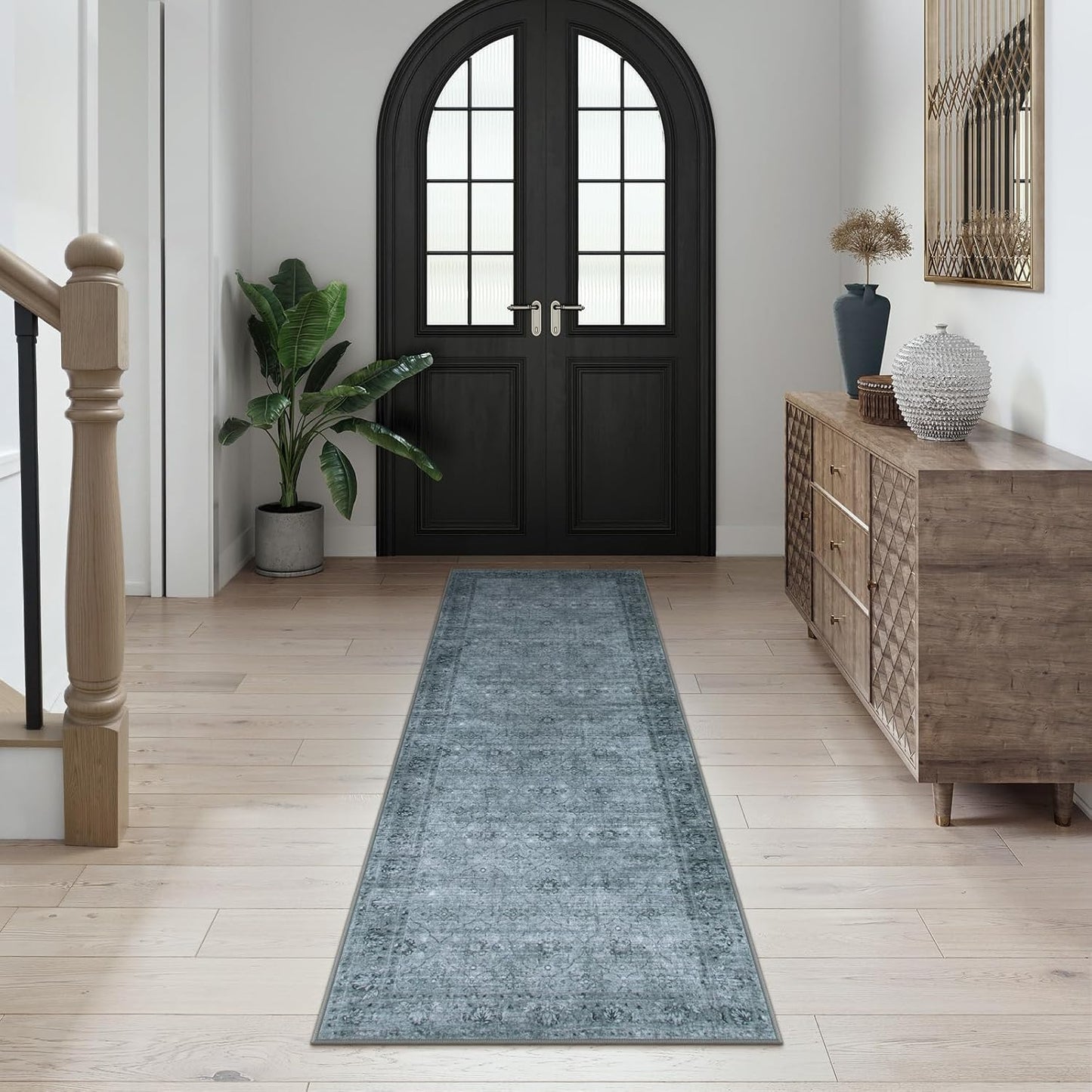 Grey Washable 2x6 Kitchen Runners, Boho Hallway Runner Rug Non Slip with Rubber Backed, Soft Low Pile Throw Carpet for Entryway Bedroom Bedside Entrance(2'x6', Dark Grey)
