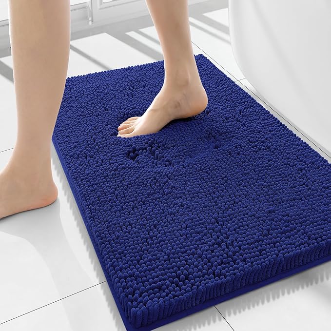 Smiry Luxury Chenille Bathroom Rugs 34x21, Extra Soft and Absorbent Shaggy Bath Mat, Machine Washable, Non-Slip Plush Carpet Runner for Tub, Shower, and Floor, Home Decor Accessories, Royal Blue
