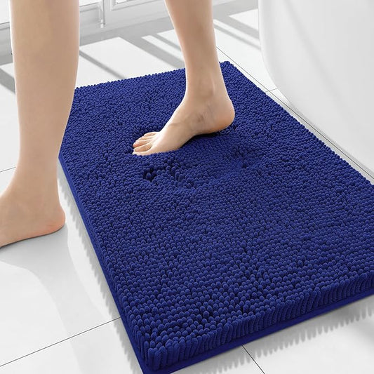 Smiry Luxury Chenille Bathroom Rugs 34x21, Extra Soft and Absorbent Shaggy Bath Mat, Machine Washable, Non-Slip Plush Carpet Runner for Tub, Shower, and Floor, Home Decor Accessories, Royal Blue