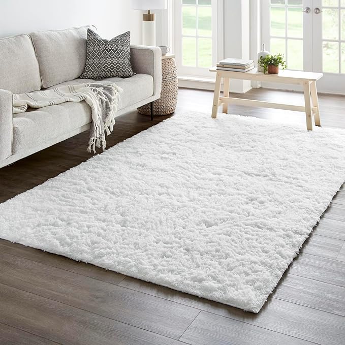Ophanie 5x8 White Rugs for Living Room, Fluffy Fuzzy Plush Soft Carpets, Shaggy Area Rugs for Bedroom, Carpet for Dorm Nursery Home Decor Aesthetic