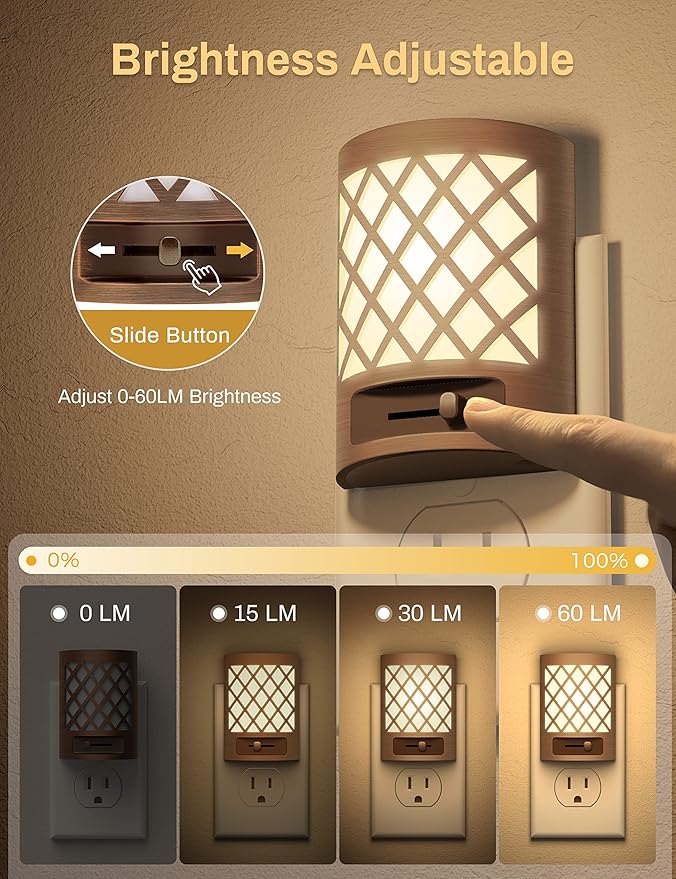 Night Light, Nights Lights Plug Into Wall [2 Pack], Plug in Night-Light, Nightlight, Dusk to Dawn Sensor, Adjustable Brightness Nightlights for Bathroom, Hallway, Stairway, Soft White
