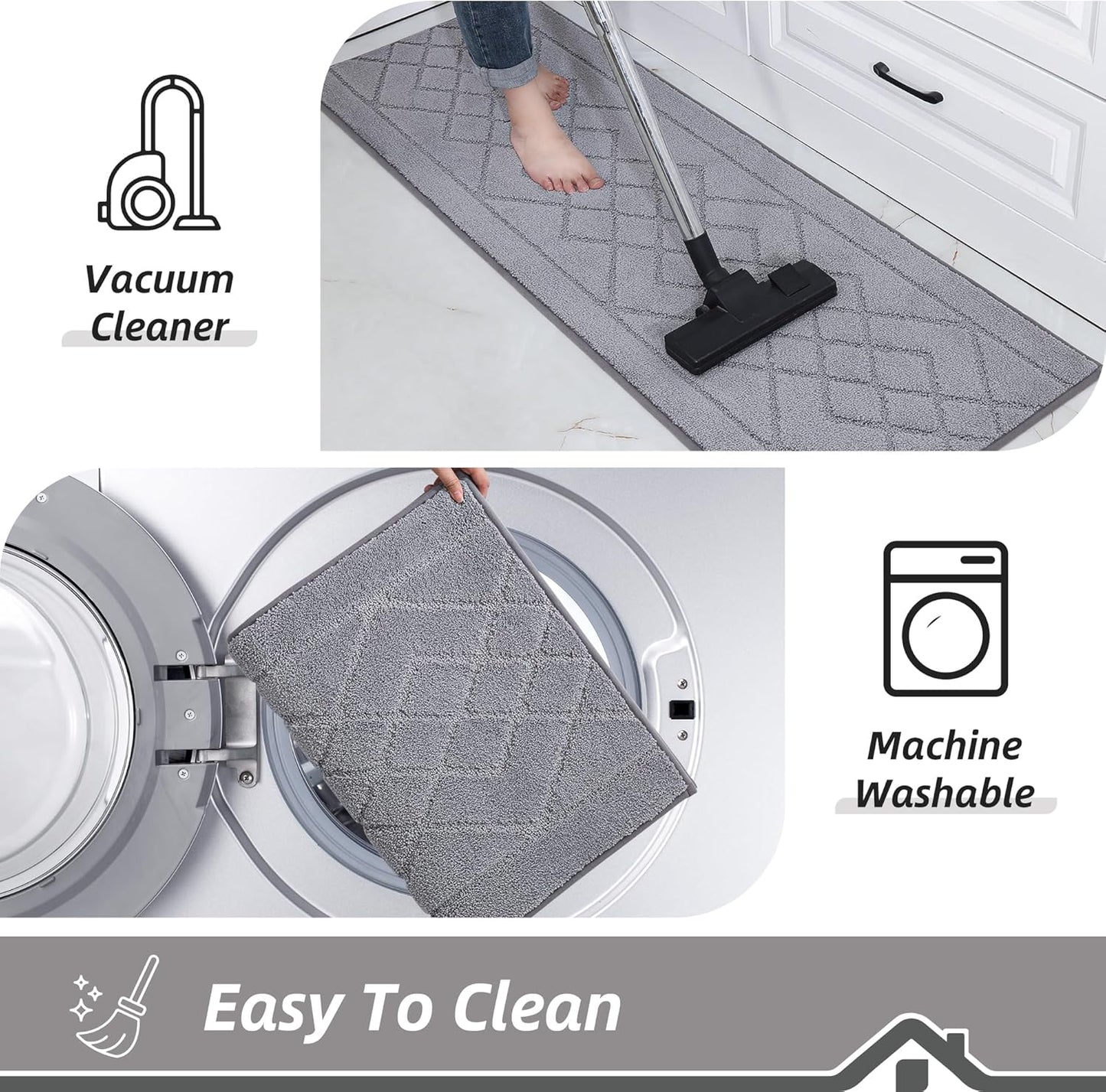 BEQHAUSE Kitchen Runner Rug 20”x59” Washable Non Slip Kitchen Mats for Floor Absorbent Soft Kitchen Rugs for Floor,Sink,Hallway,Laundry,Grey