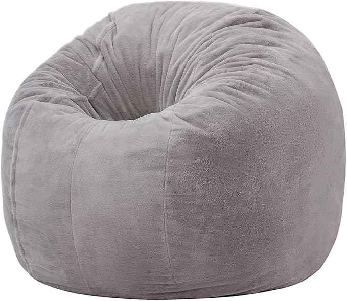 Hobestluk Bean Bag Chairs 2.5FT Bean Bag Chair with Memory Foam Filled & Plush Faux Fur Cover Small Bean Bag Chairs for Playroom, Living Room, Bedroom (Grey)