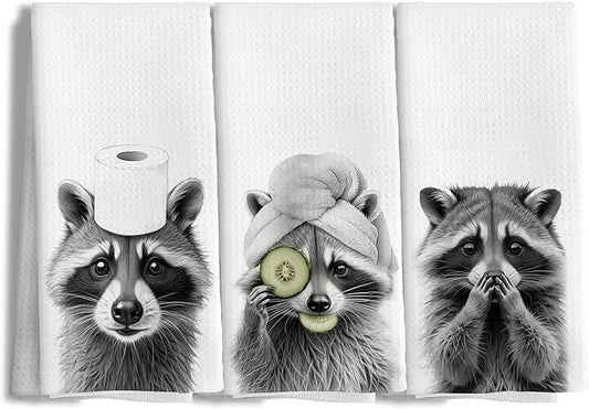Nipi 122-XJ-MJ3 Towel Funny Raccoon Lover Gifts Bathroom Hand Towels Set of 3, Raccoon Bathroom Decor and Accessories, Cute Kids Hand Towels, 24x16 Inch