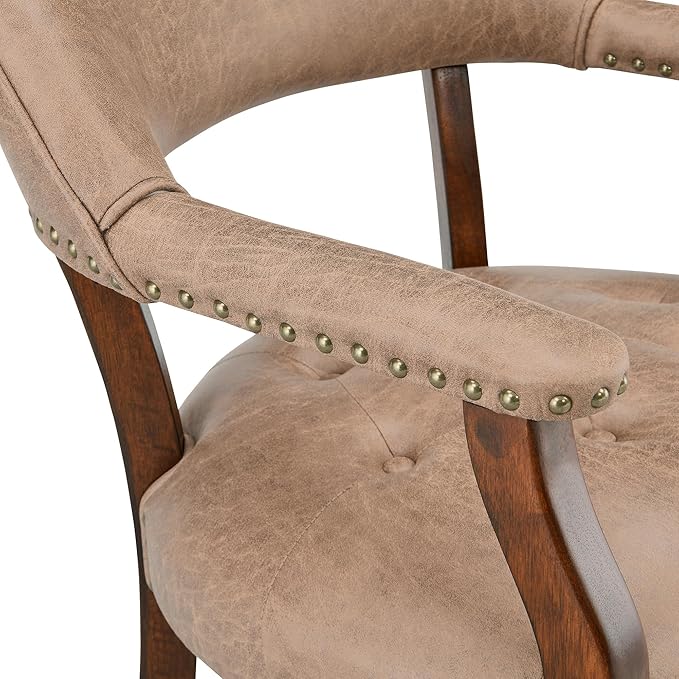 Solid Wood Boss Caption's Chairs,Dinning Chairs with Wheels and Arms,Office Desk Chairs, Classic Swivel Accent Chairs with Upholstered,Dinner Chairs, 31.5¡±H for Living Room Light Brown SY1533LT