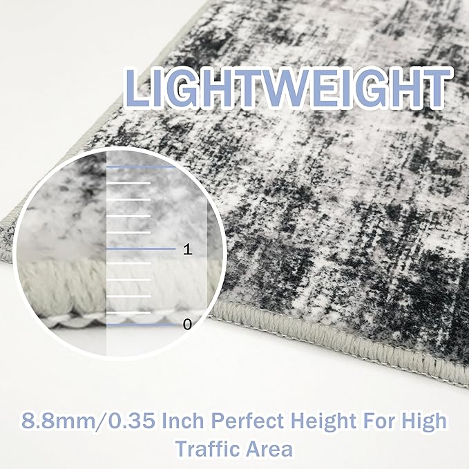 IOHOUZE Abstract Runner Rug 3x10 Ft Washable Runners for Hallways, Non Slip Kitchen Runner Printed Faux Wool Entryway Runner Indoor, Modern Abstract Floor Carpet for Hall Kitchen Bedroom, Black Grey